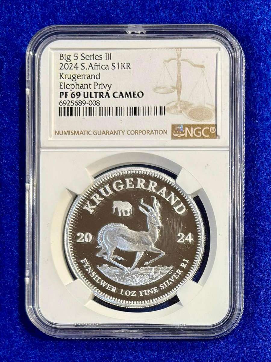 Graded RSA 2024 Proof Silver Kruger R1 with Elephant Privy: NGC PF69