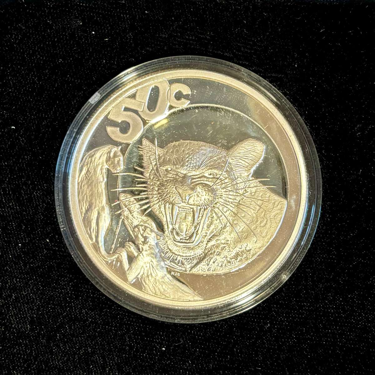 Stunning RSA 2004 Leopard Proof 2oz Silver Wildlife Series 50c, in original display.