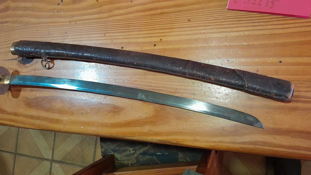 Japanese style WW2 soldier sword with leather wrapped scabbard