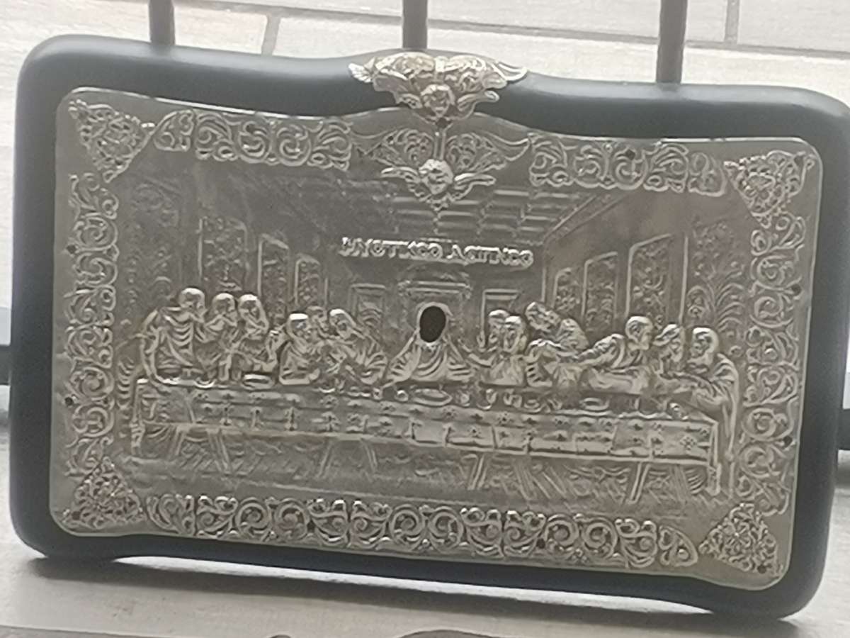 THE LAST SUPPER SILVER GREEK ARTWORK ON WOODEN FRAME - MEASURES 335MM x 220MM