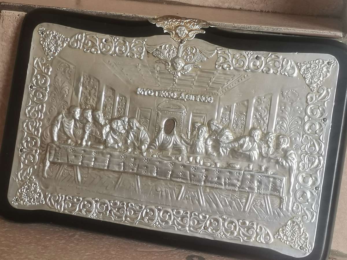THE LAST SUPPER SILVER GREEK ARTWORK ON WOODEN FRAME - MEASURES 335MM x 220MM