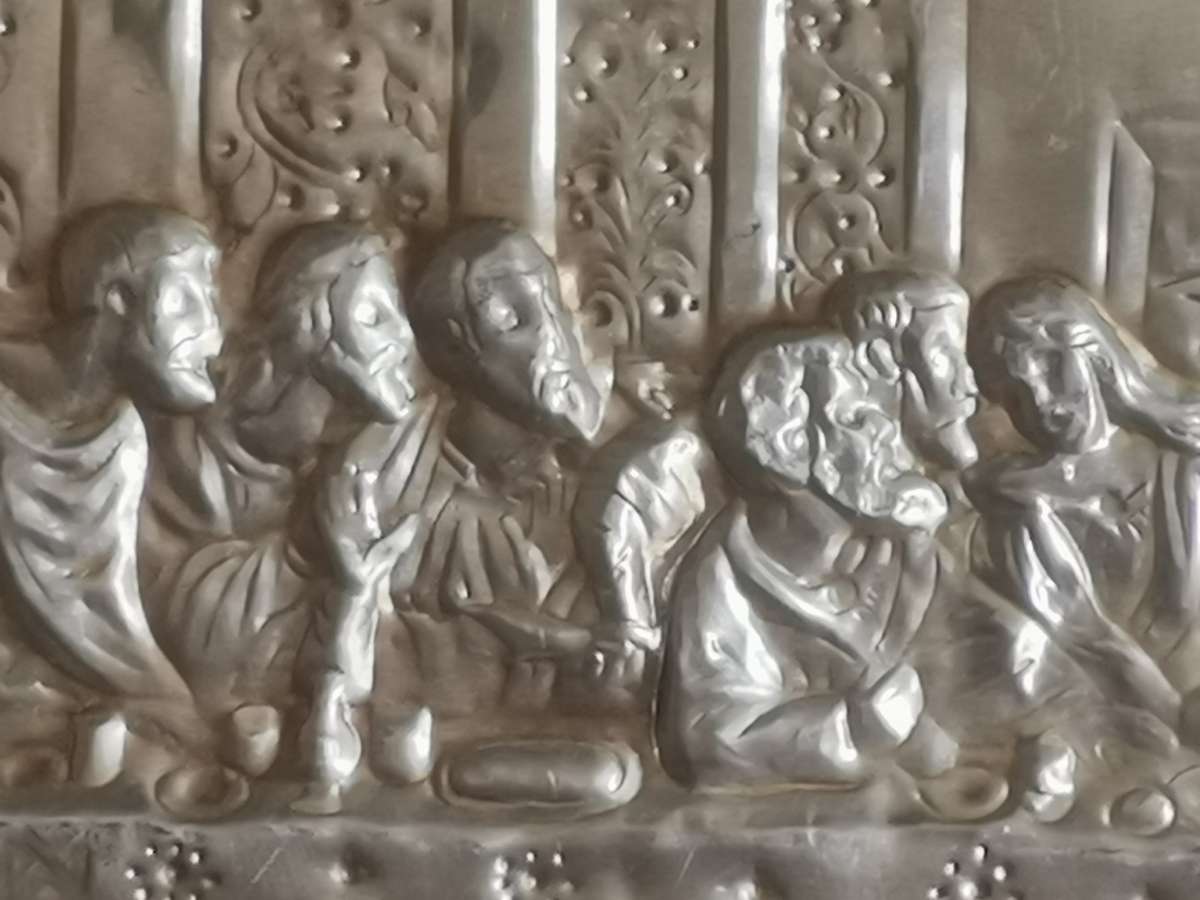 THE LAST SUPPER SILVER GREEK ARTWORK ON WOODEN FRAME - MEASURES 335MM x 220MM