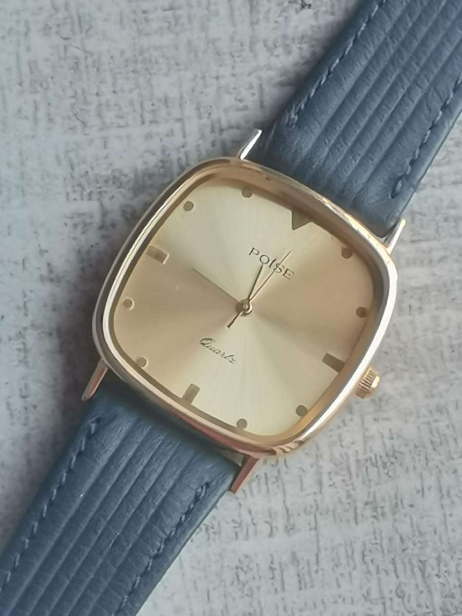 MENS VINTAGE POISE GOLD PLATED QUARTZ WATCH IN EXCELLENT WORKING CONDITION