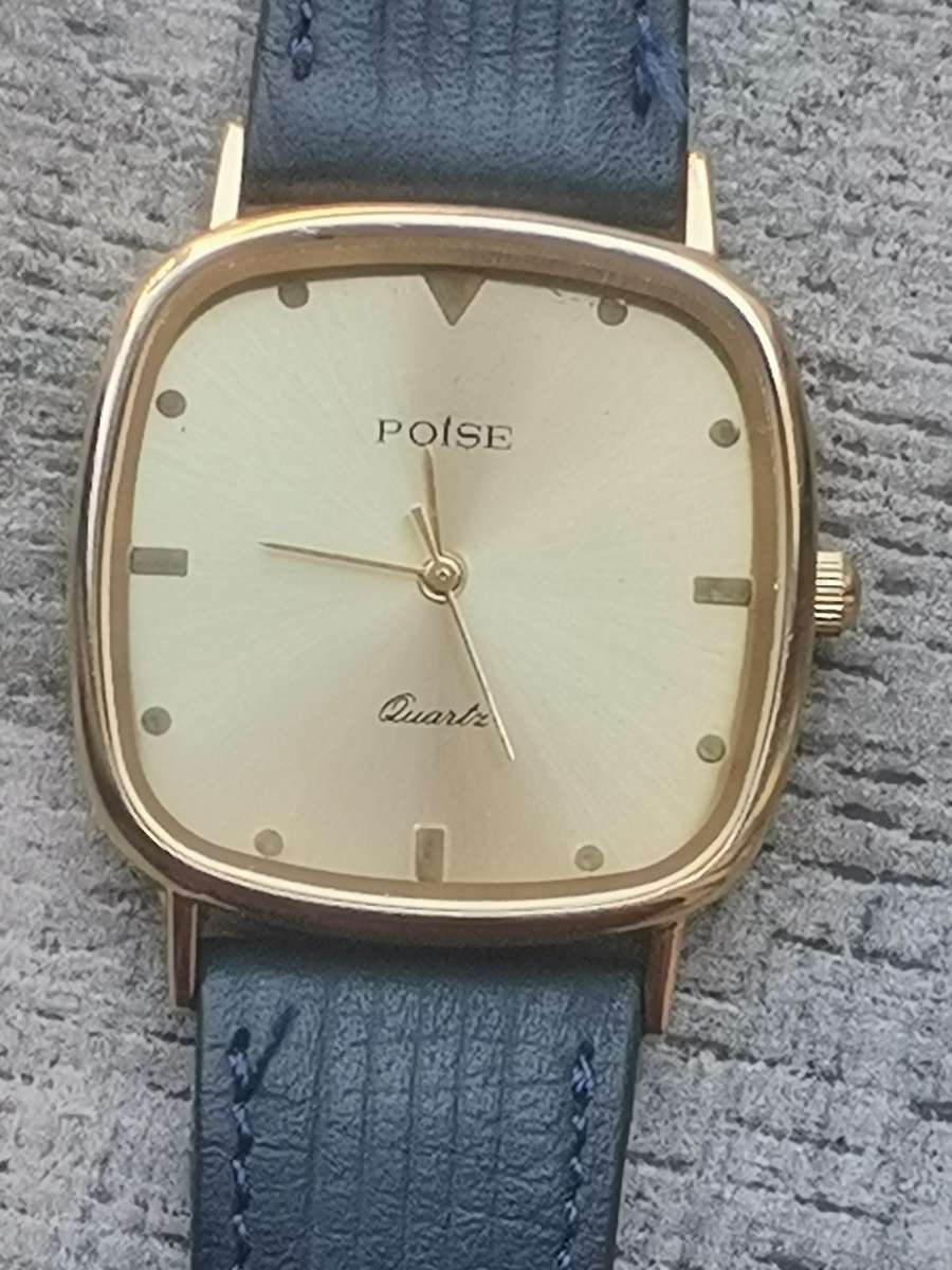 MENS VINTAGE POISE GOLD PLATED QUARTZ WATCH IN EXCELLENT WORKING CONDITION