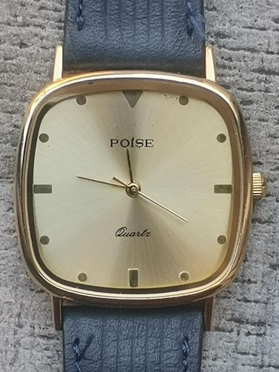 MENS VINTAGE POISE GOLD PLATED QUARTZ WATCH IN EXCELLENT WORKING CONDITION