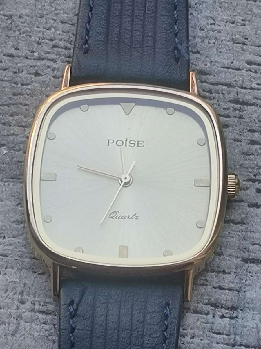 MENS VINTAGE POISE GOLD PLATED QUARTZ WATCH IN EXCELLENT WORKING CONDITION