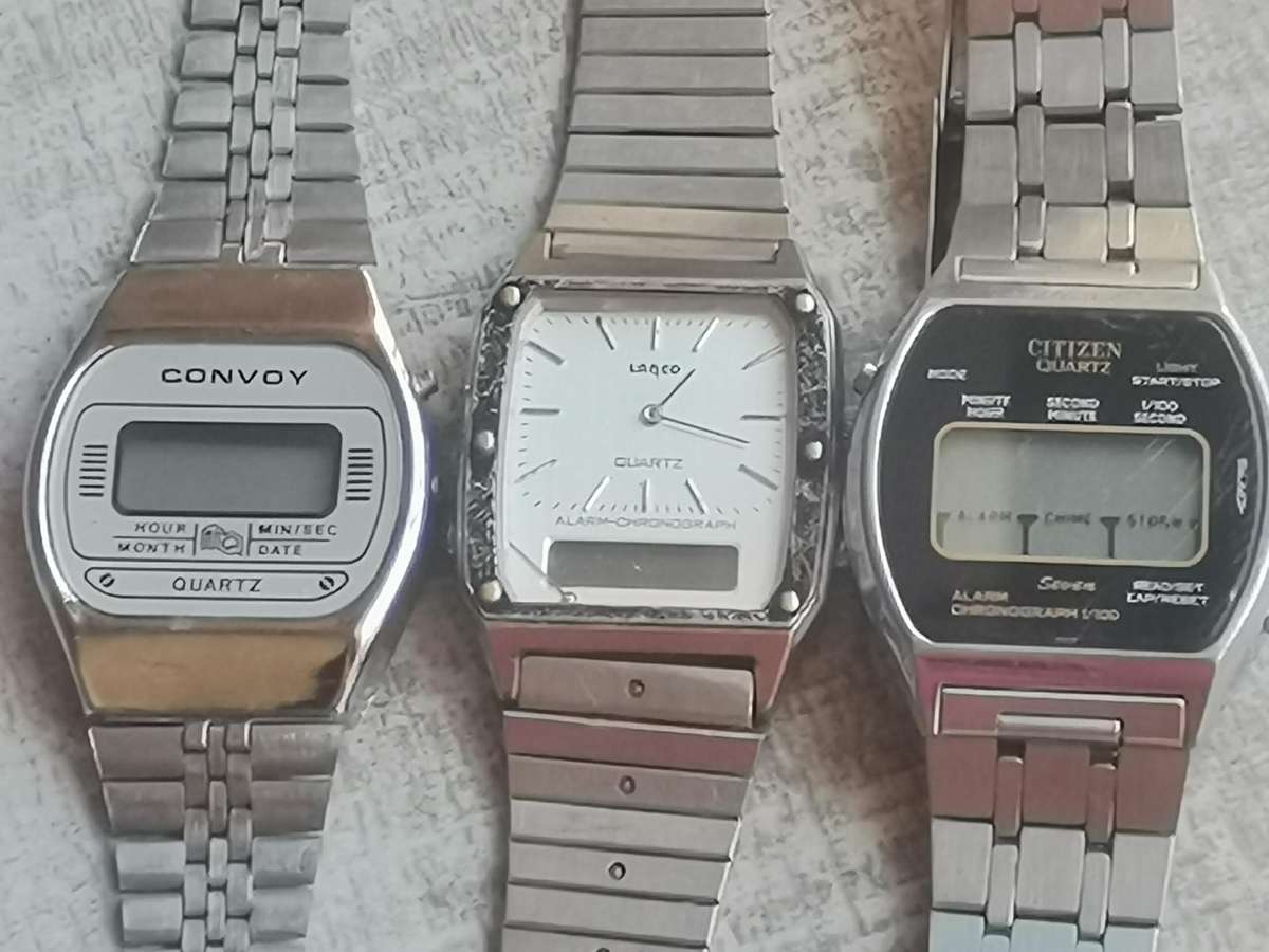 MENS VINTAGE DIGITAL WATCH COLLECTION - CITIZEN, LANCO AND CONVOY - BIDDING FOR ALL 3 WATCHES