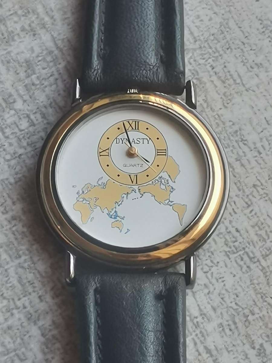 MENS VINTAGE DYNASTY WORLD MAP QUARTZ WATCH IN EXCELLENT WORKING CONDITION