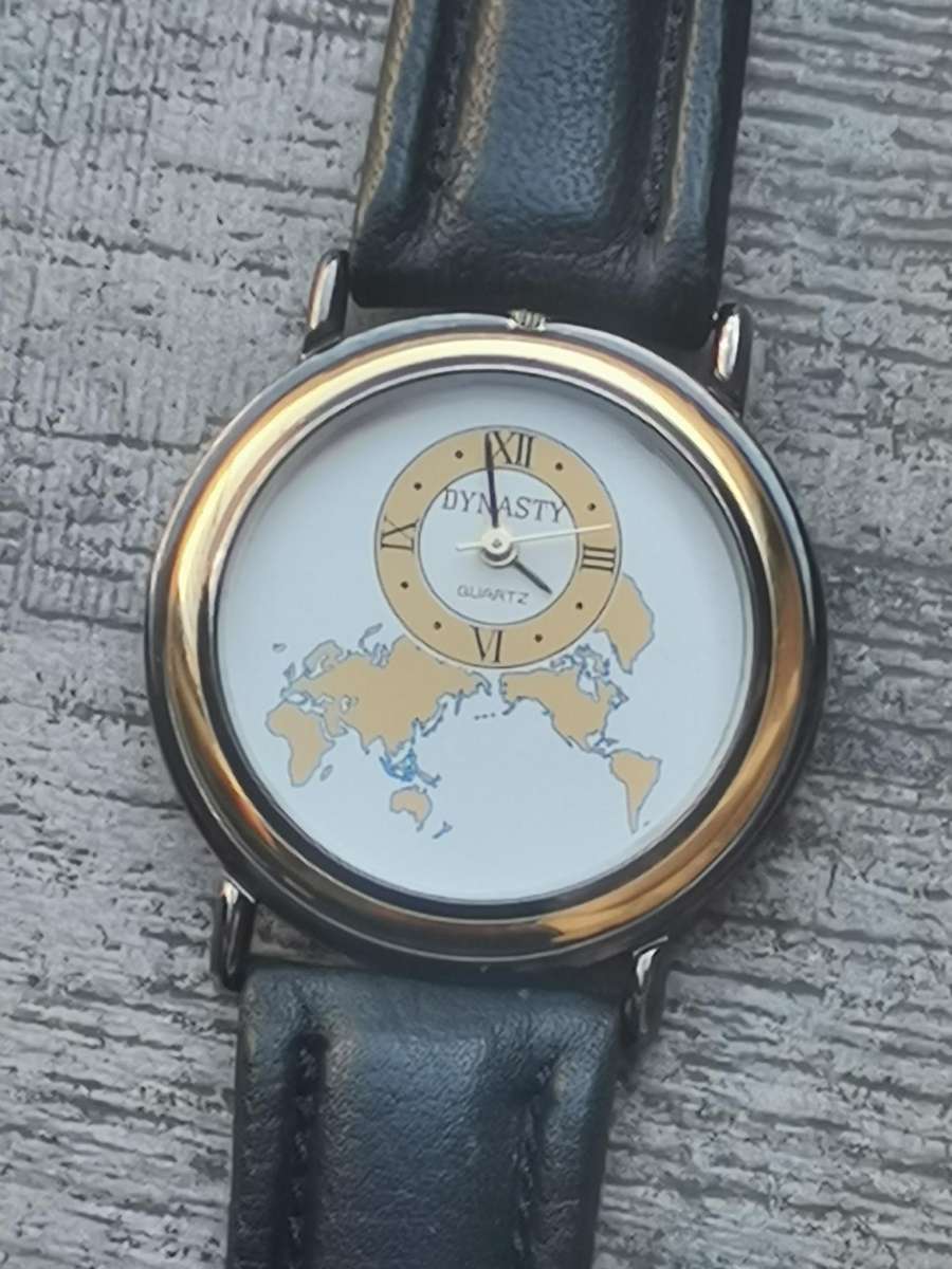 MENS VINTAGE DYNASTY WORLD MAP QUARTZ WATCH IN EXCELLENT WORKING CONDITION