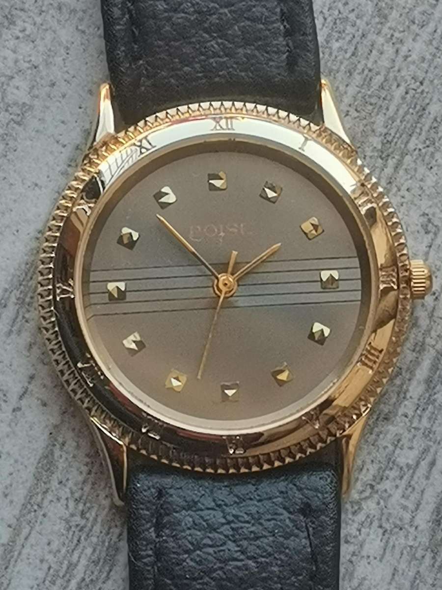 MENS GOLD PLATED POISE WATCH IN EXCELLENT WORKING CONDITION
