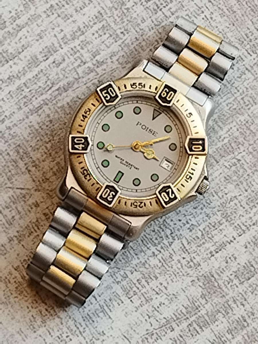 MENS VINTAGE POISE WATCH WITH ROTATING BEZEL IN EXCELLENT WORKING CONDITION