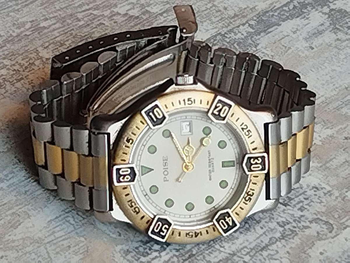 MENS VINTAGE POISE WATCH WITH ROTATING BEZEL IN EXCELLENT WORKING CONDITION