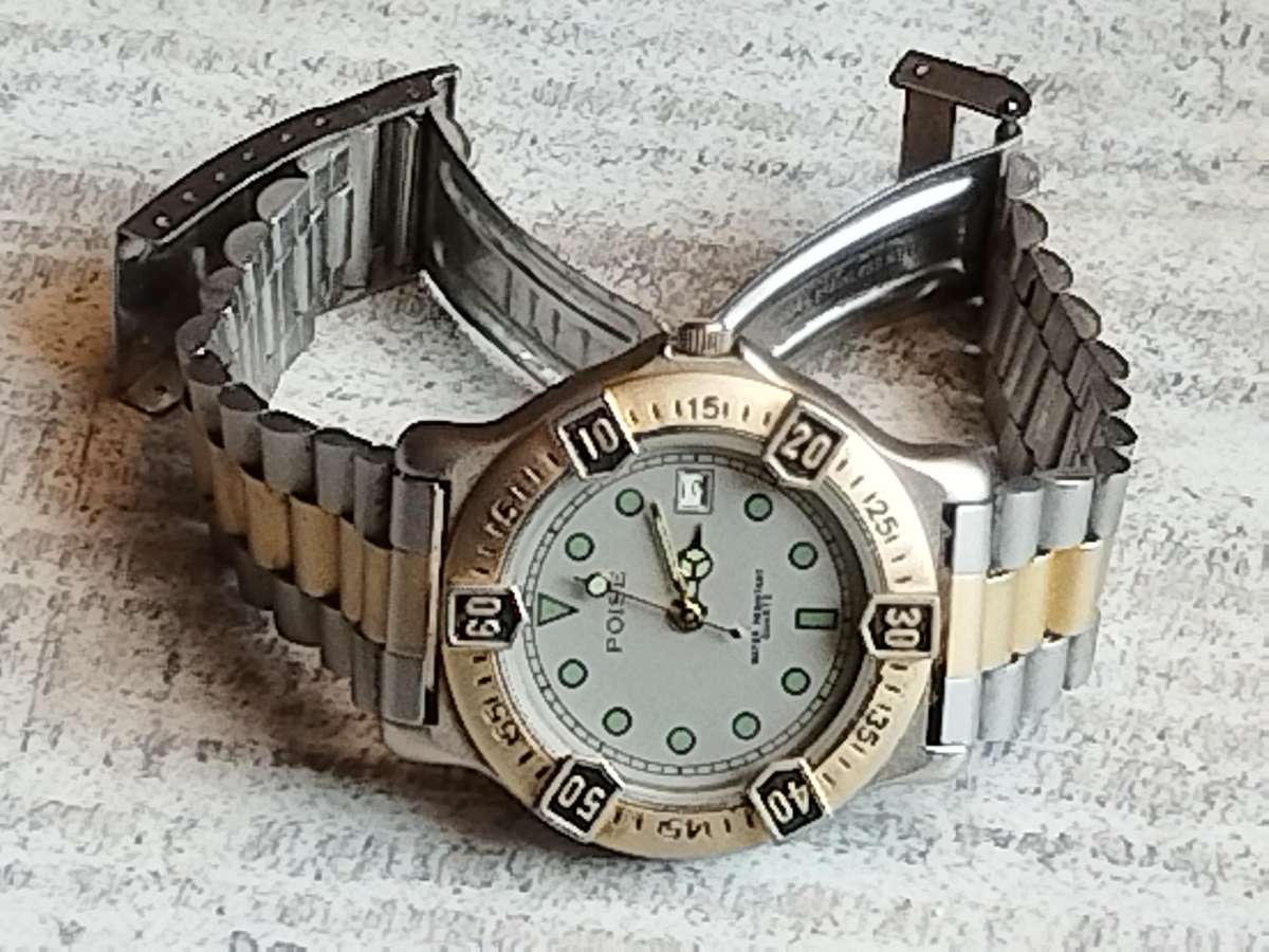 MENS VINTAGE POISE WATCH WITH ROTATING BEZEL IN EXCELLENT WORKING CONDITION