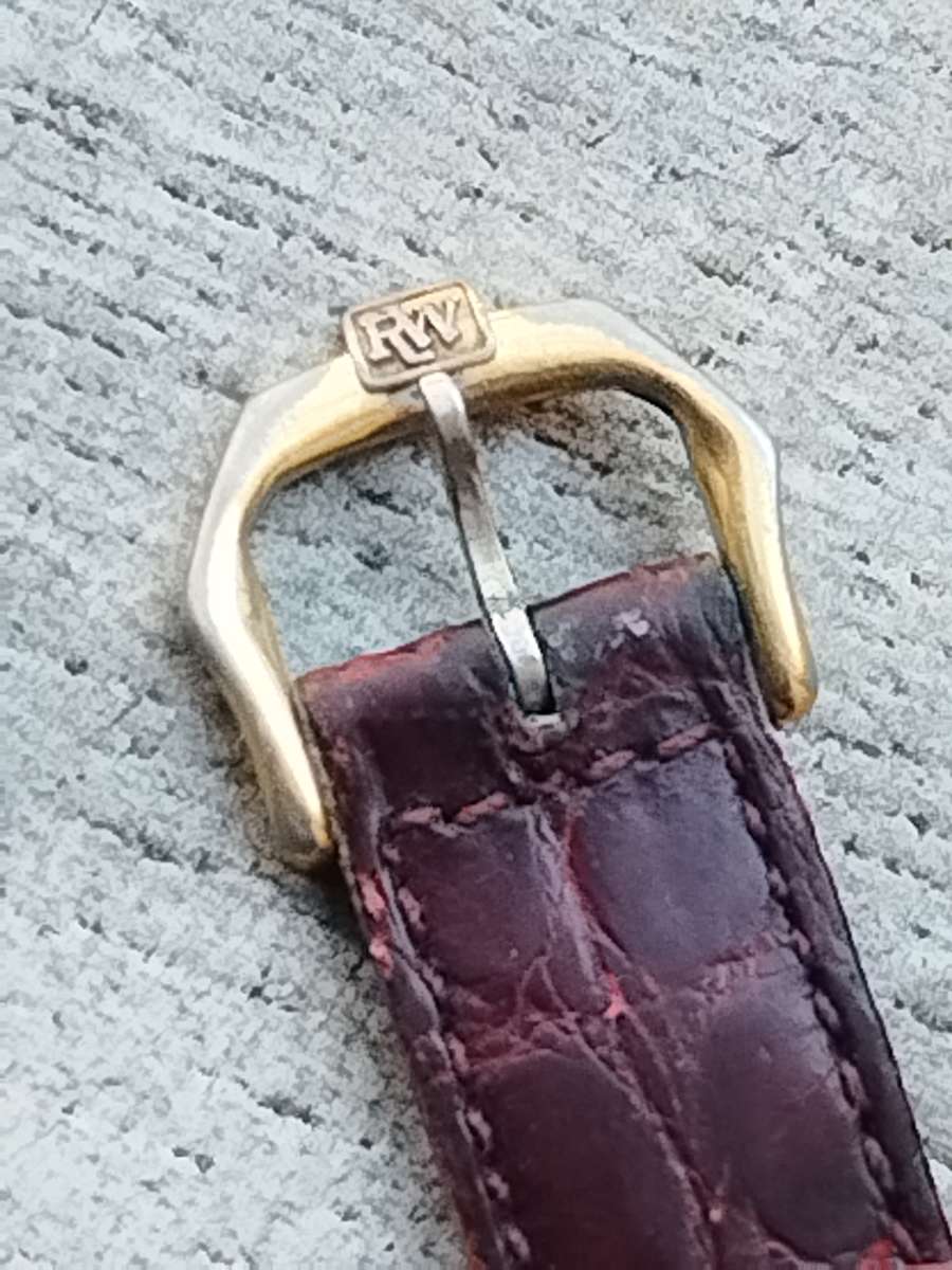 MENS VINTAGE RAYMOND WEIL 18K GOLD ELECTROPLATED WATCH WITH ORIGINAL RW STRAP - UNTESTED NO CROWN