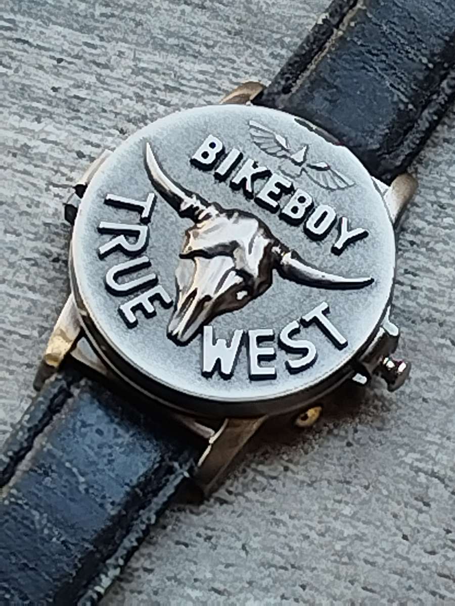 MENS STEEL BIKERBOY TRUE WEST WATCH IN EXCELLENT WORKING CONDITION