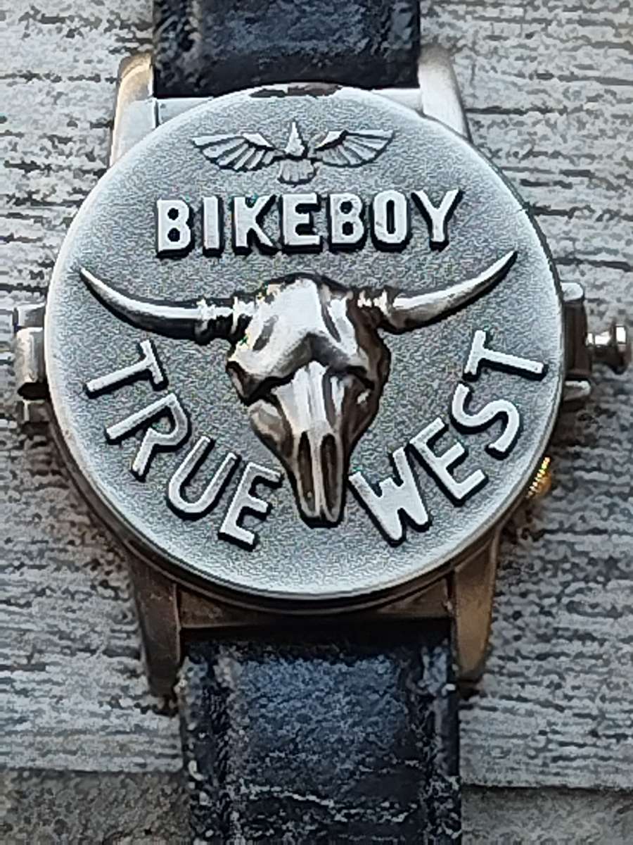 MENS STEEL BIKERBOY TRUE WEST WATCH IN EXCELLENT WORKING CONDITION