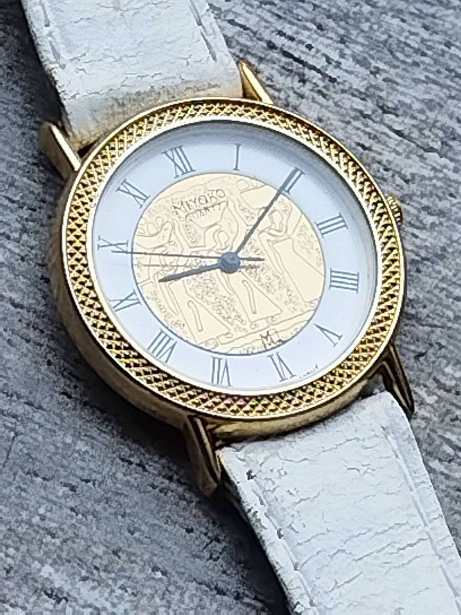 LADIES STUNNING MIYOKO GOLD AND WHITE WATCH IN EXCELLENT WORKING CONDITION