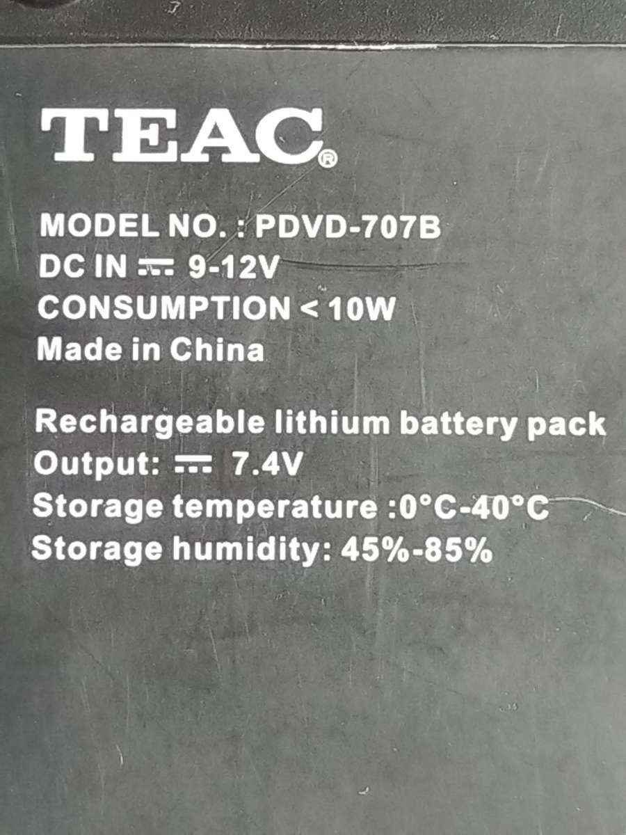 TEAC PORTABLE RECHARGEABLE DVD PLAYER MODEL PDVD-707B