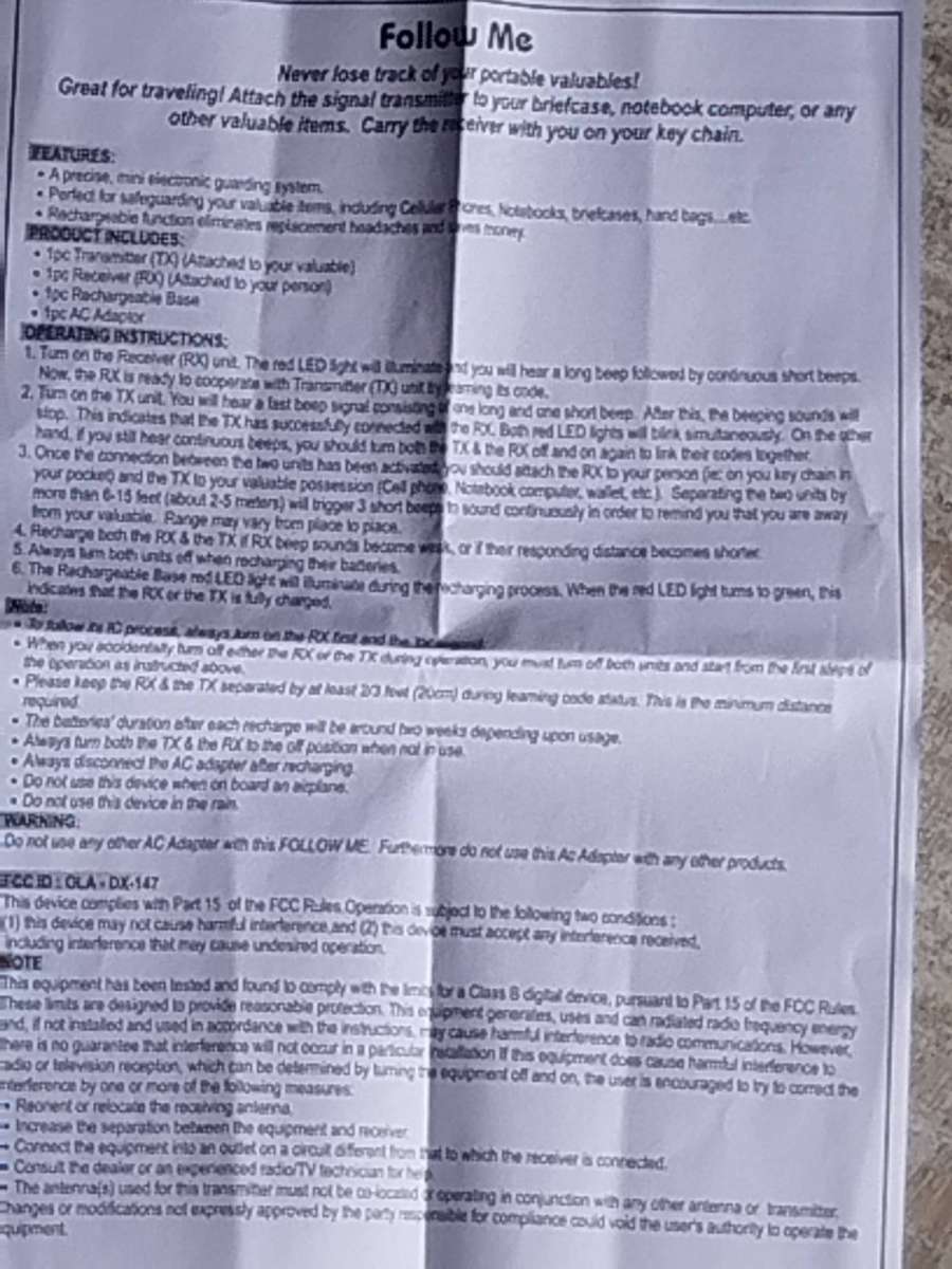 FOLLOW ME ELECTRONIC MONITORING SYSTEM DX-147 - STILL UNUSED IN BOX