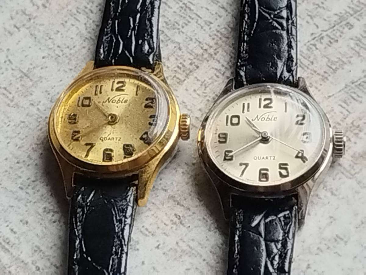 LADIES NOBLE SILVER AND GOLD WATCH SET BOTH IN EXCELLENT WORKING CONDITION