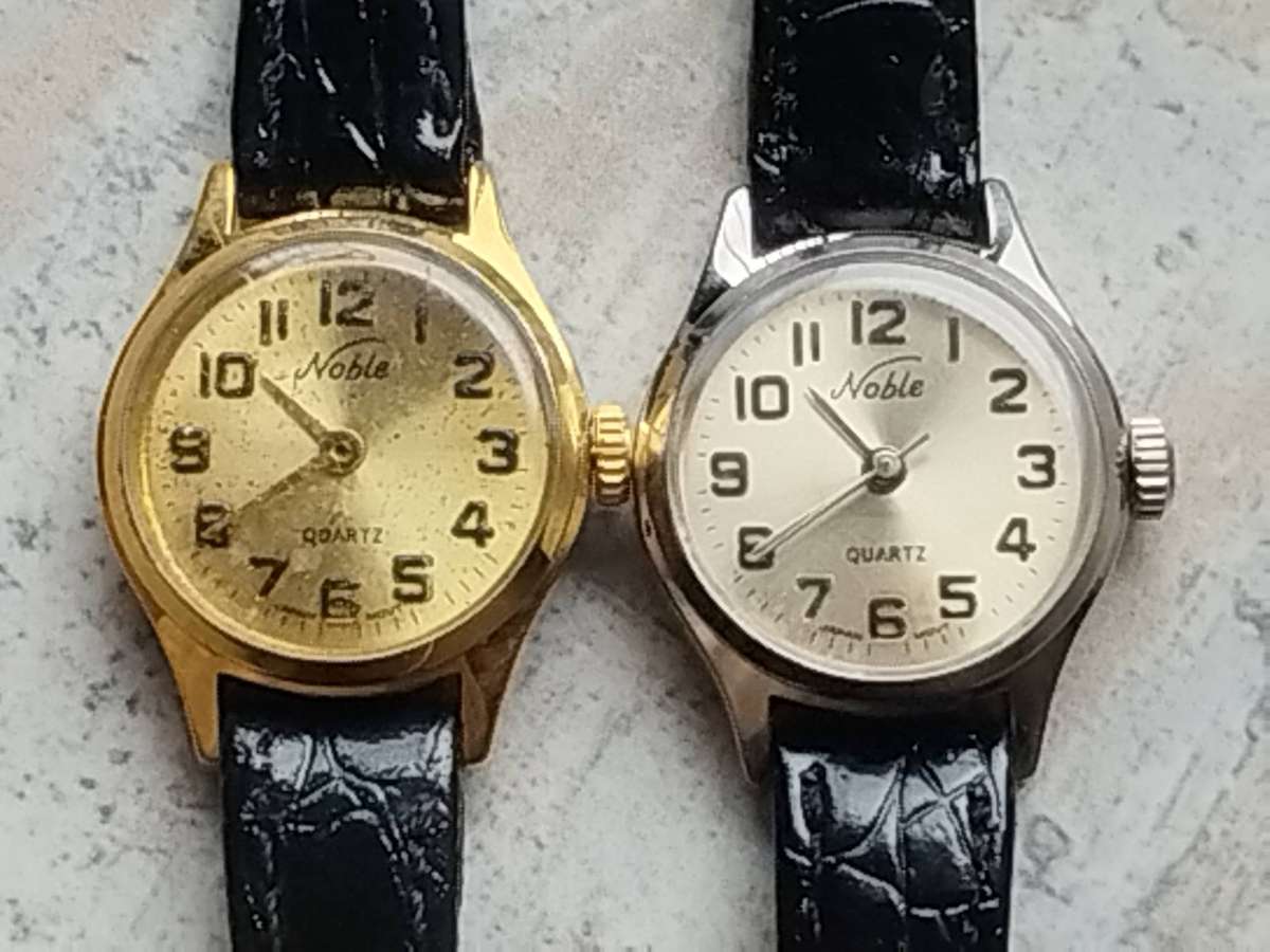 LADIES NOBLE SILVER AND GOLD WATCH SET BOTH IN EXCELLENT WORKING CONDITION