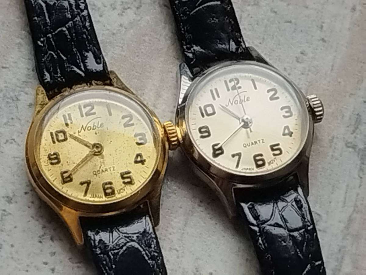 LADIES NOBLE SILVER AND GOLD WATCH SET BOTH IN EXCELLENT WORKING CONDITION
