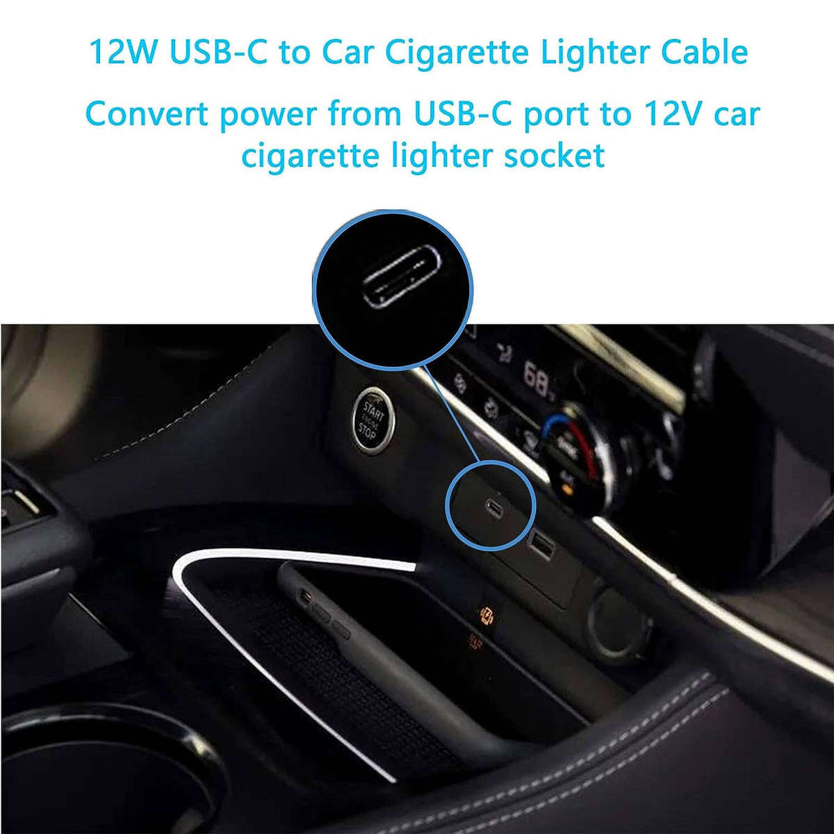USB to 12V Car Cigarette Lighter Adapter