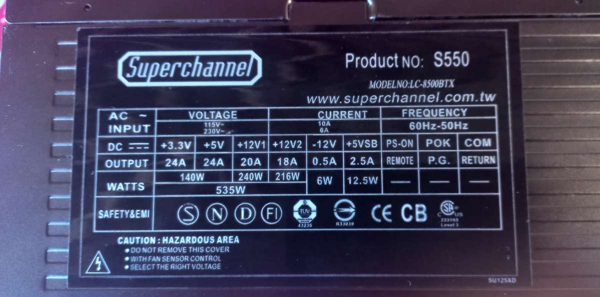 550w Power Supply, 2x 4 Pin power, and 1 x 3 pin power