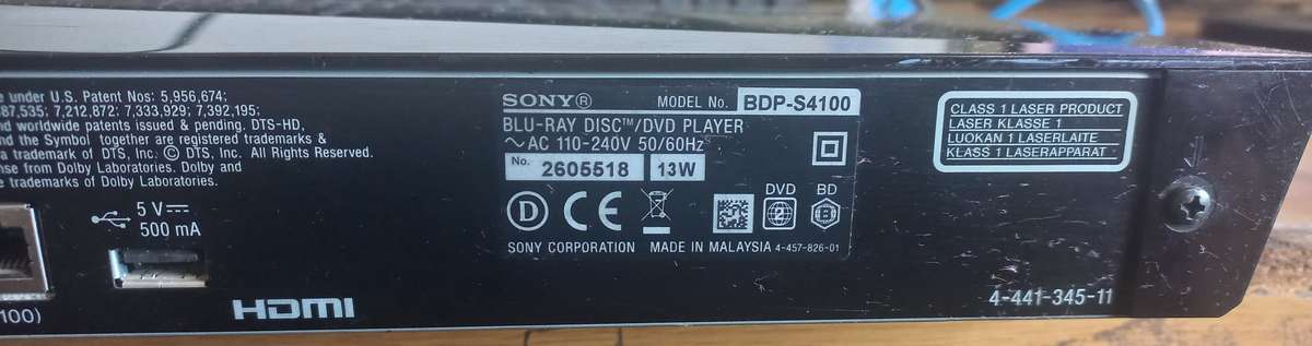 Sony BDP-S4100 3D Blu-ray Disc Player (No Remote)