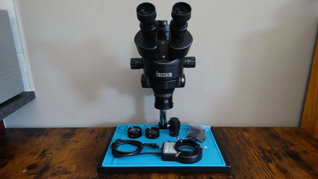 Amszoom 3.5X-90X Simul-Focal Trinocular Stereo Microscope + Extras - FREE SHIPPING!