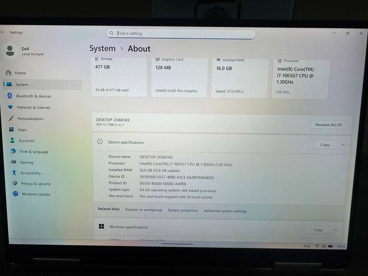  Dell XPS 13 7390 2-in-1 | Core i7 | 16GB | 512GB | Touchscreen | Excellent Condition