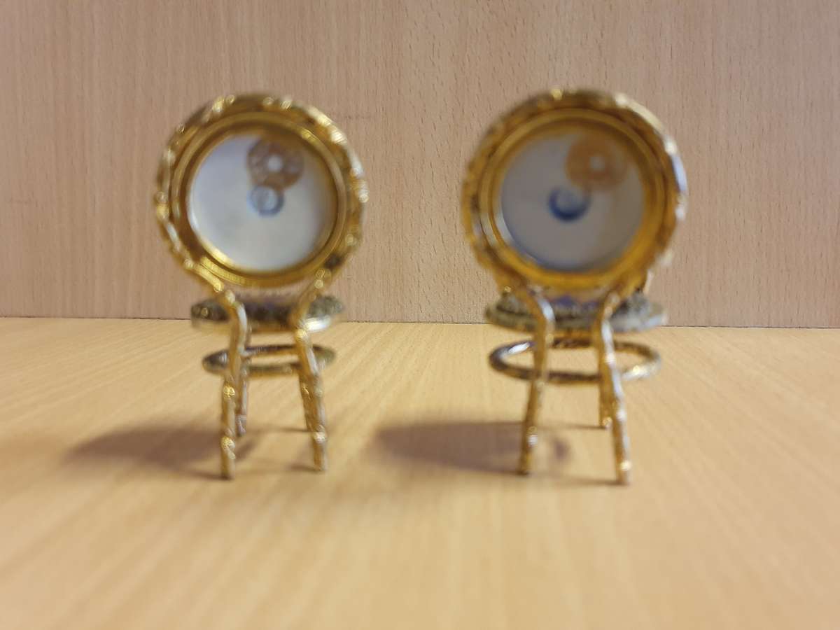 Set of 3 Miniature Limoges Gilt and Cobalt Blue Enameled Porcelain Table and Chairs