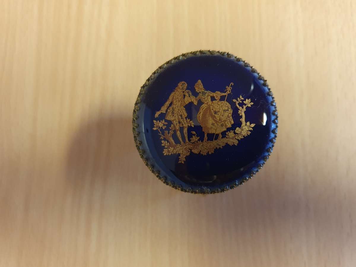 Set of 3 Miniature Limoges Gilt and Cobalt Blue Enameled Porcelain Table and Chairs