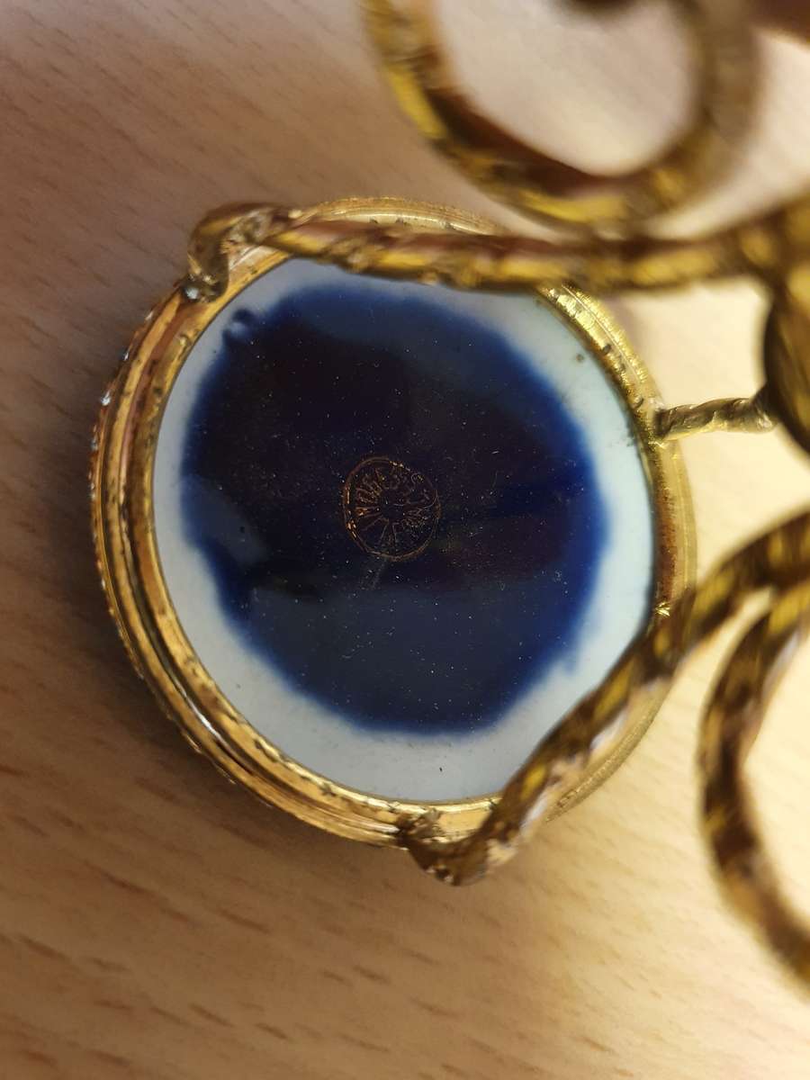 Set of 3 Miniature Limoges Gilt and Cobalt Blue Enameled Porcelain Table and Chairs