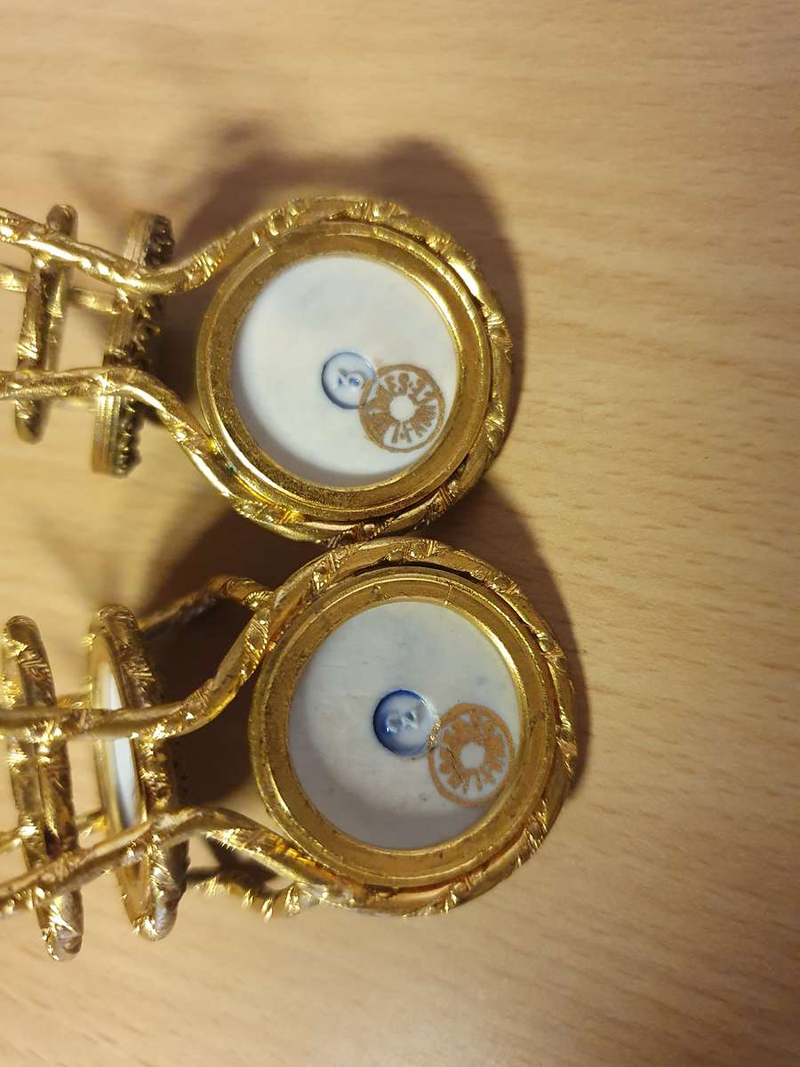 Set of 3 Miniature Limoges Gilt and Cobalt Blue Enameled Porcelain Table and Chairs