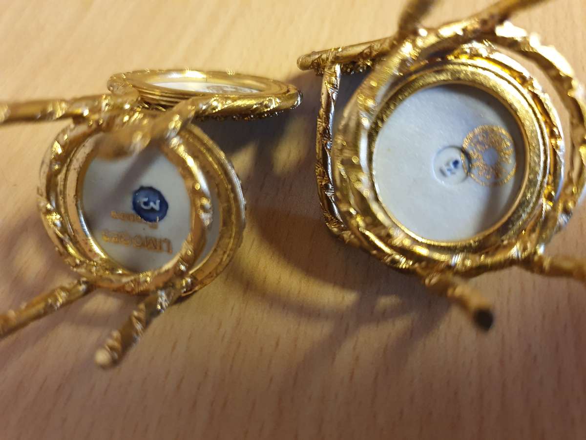 Set of 3 Miniature Limoges Gilt and Cobalt Blue Enameled Porcelain Table and Chairs