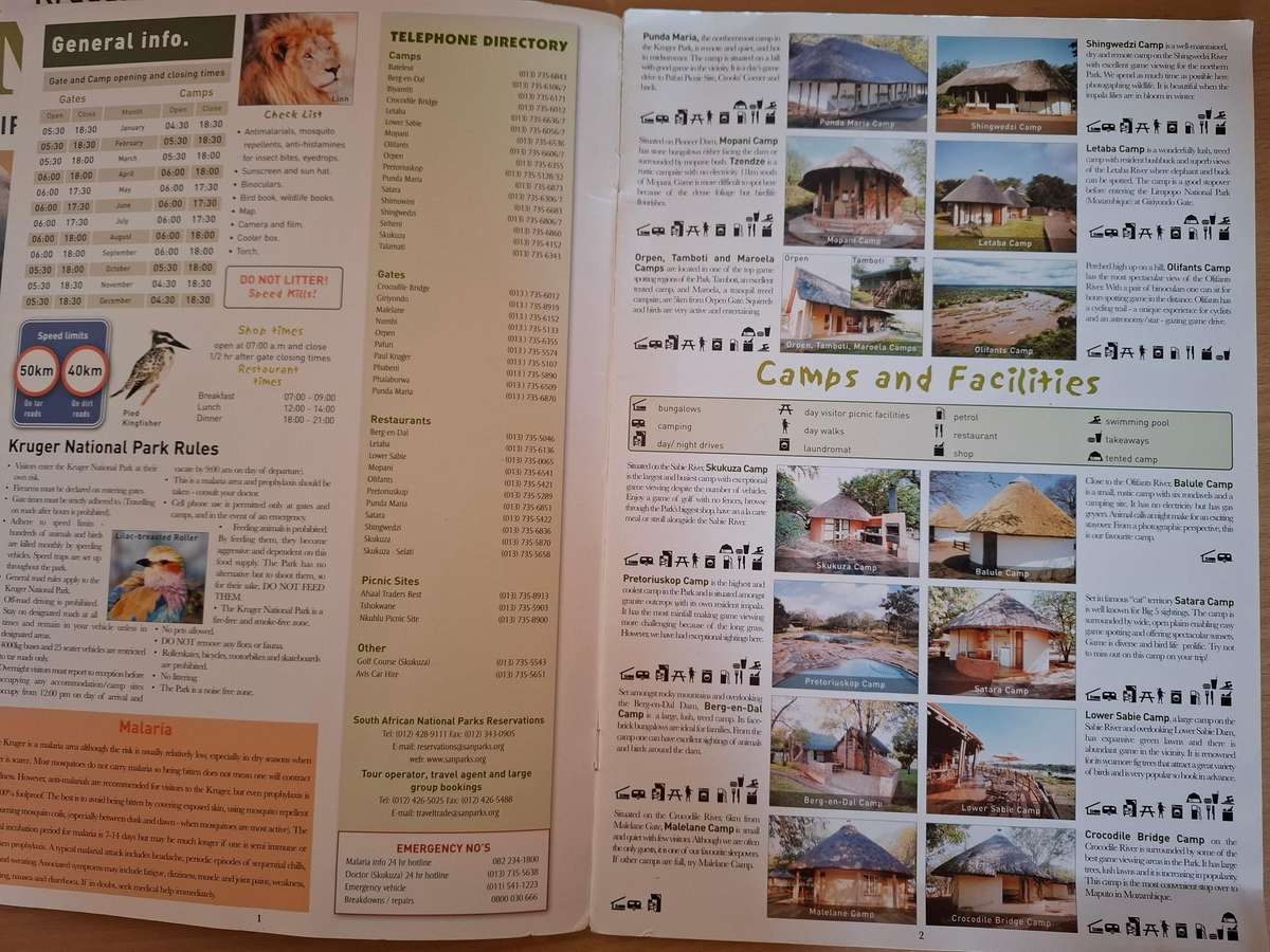 Kruger Park Map - Animal, Bird, Snake Identification