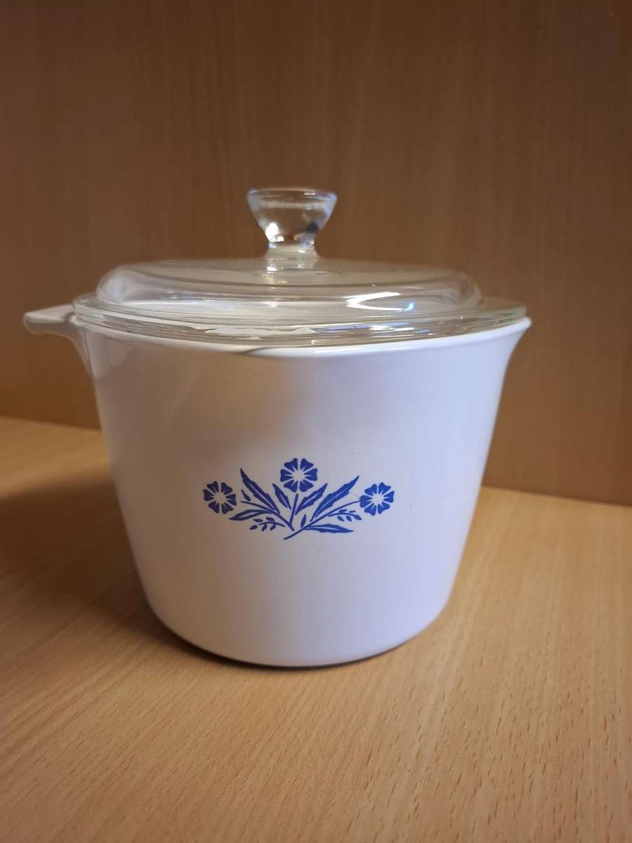 Lidded Vintage Blue Cornflower Corning Ware Sauce Maker