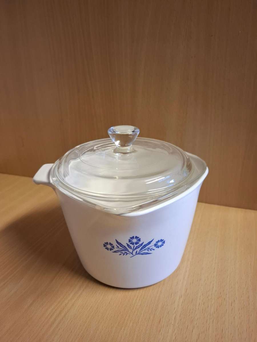 Lidded Vintage Blue Cornflower Corning Ware Sauce Maker