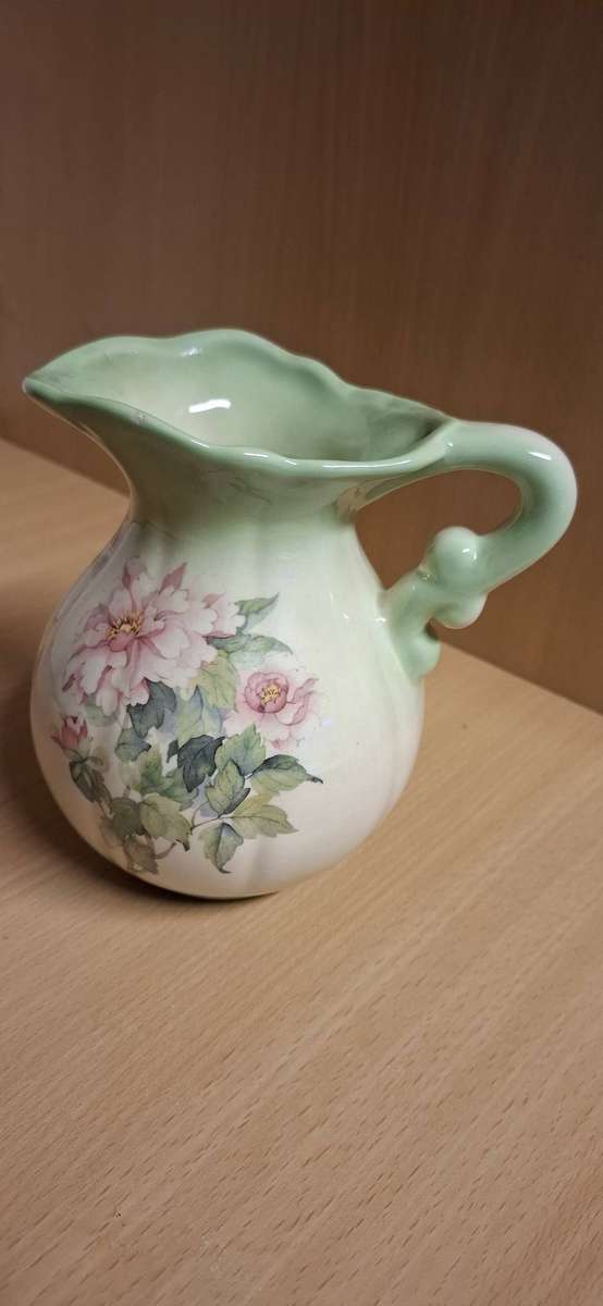 Green Ceramic Floral Jug - height 15cm width 15cm