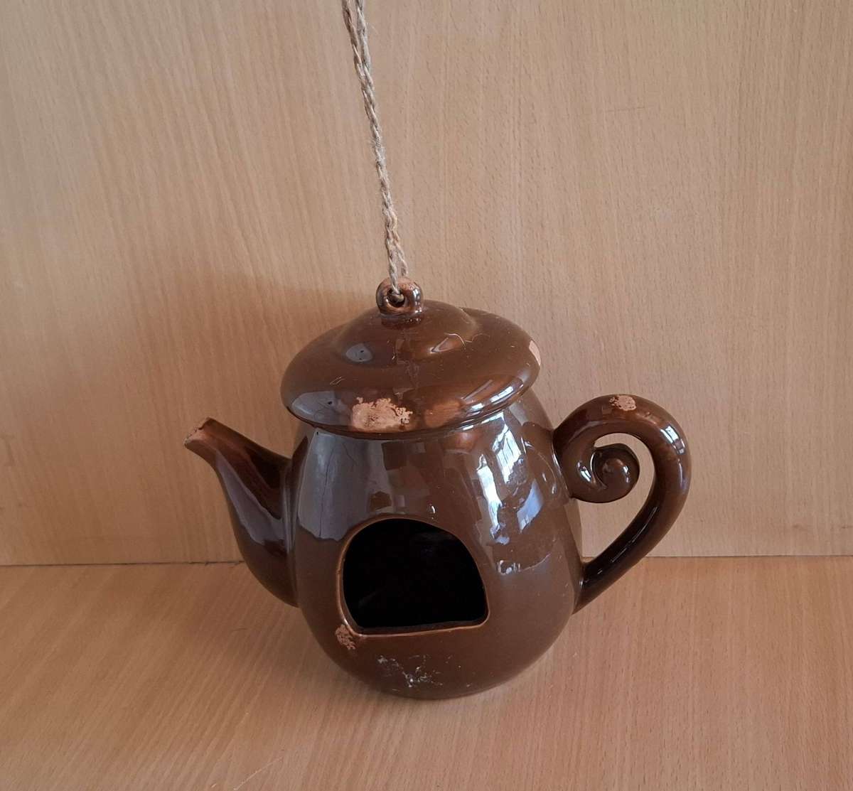 Stoneware Teapot Shape Bird Feeder