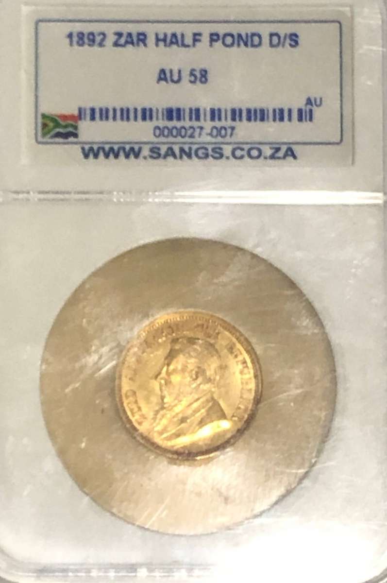 1892 ZAR Gold Half Pond High Grade AU58 -REDUCED
