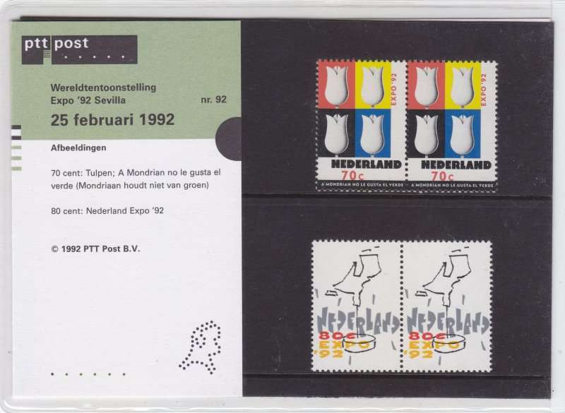 Netherlands, Scott #807/08,1992,MNH,Presentation Pack,CV$2.00