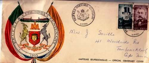 South Africa,Union 1955 cover to Cape Town, official Centenary Cover