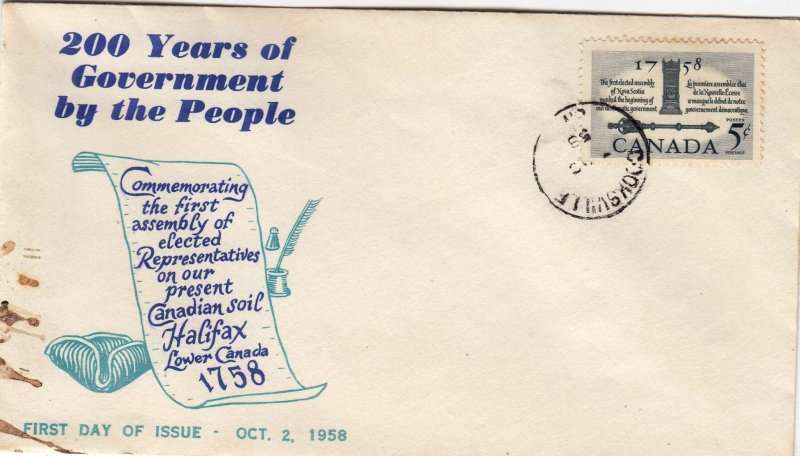 Canada, Scott #382,1958,FDC,Size16.6cmX9.4cm