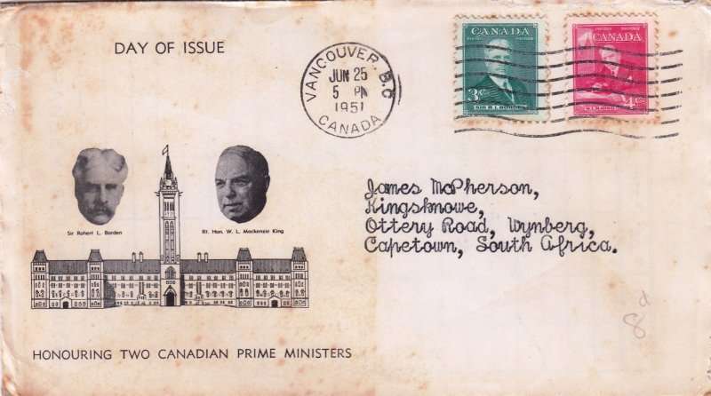 Canada, Scott #303,304,1951,FDC,Size16.6cmX9.4cm