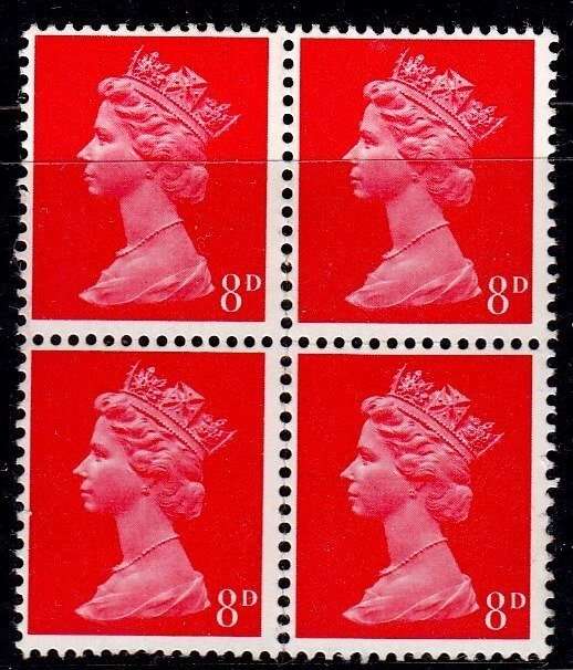 England, Scott #MH11,1967/69,MH,Block of 4 stamps,QEII,Machins