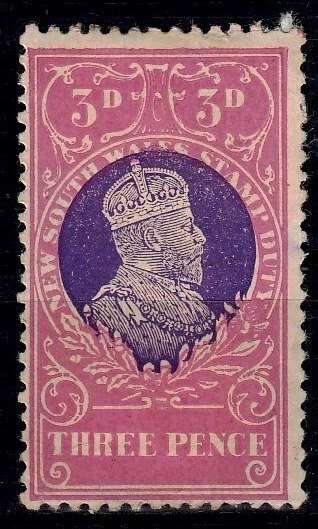 Australia, New South Wales,Stamp Duty,3d,MH,full remnant,crease at the bottom