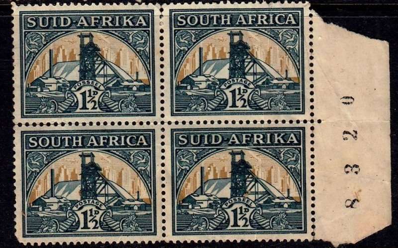 South Africa,MH,perf. Cuts,creases on back of stamps,block of 4