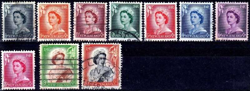 New Zealand,Scott#288,297,1953,57,VFU,QEII,CV$5.00